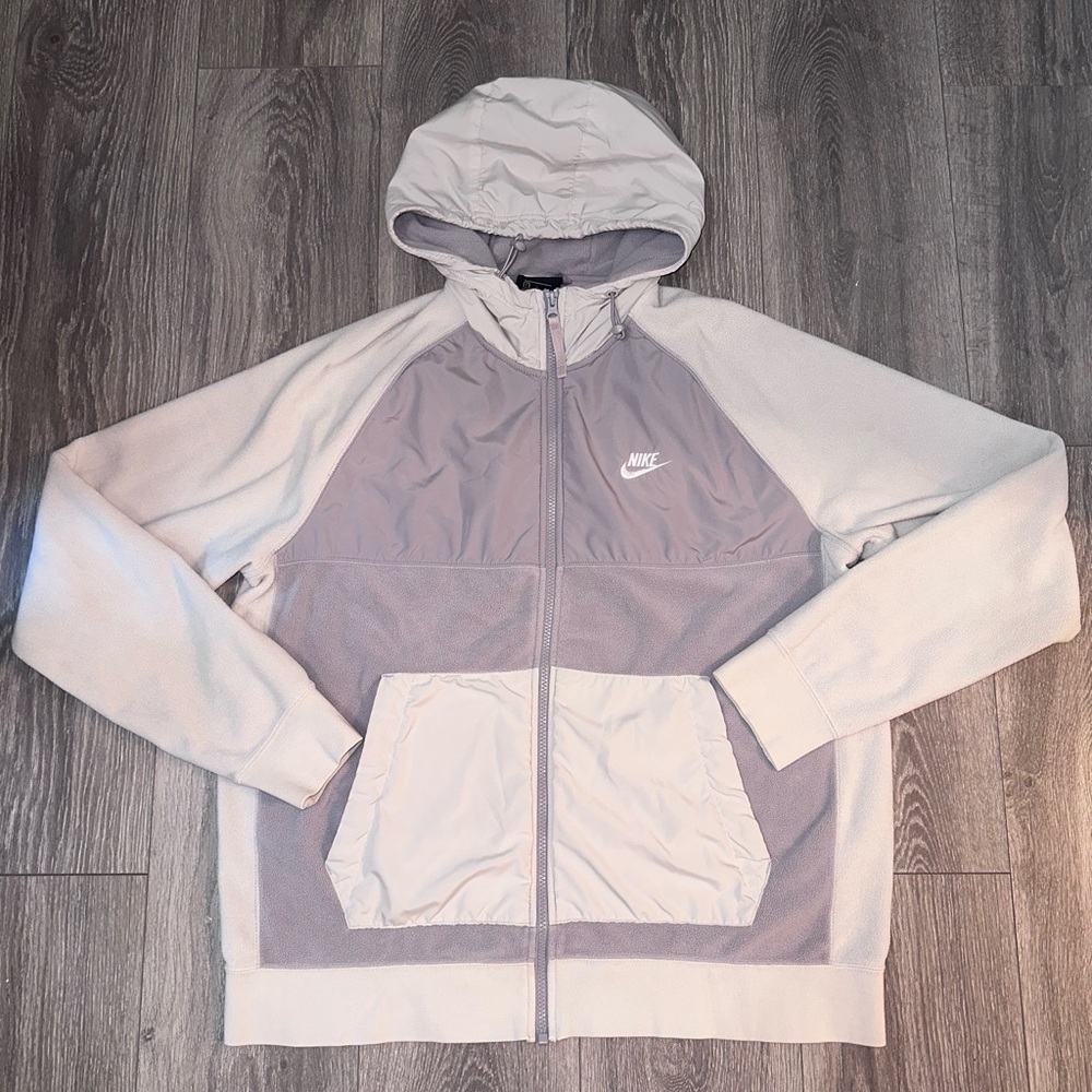 Nike Tech Fleece Hooded Hybrid Jacket Sweater Gray Nylon Cotton Soft Large